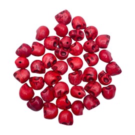 Mandala Crafts 25 PCs 14mm Red Howlite Carved Skull Beads for Jewelry Making - Small Skull Charms - Bulk Skeleton Beads