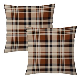 AOFANGGO Fall Pillow Covers 18x18 Set of 2 Autumn Decorative Brown Burnt Orange Beige Plaids Check Throw Pillow Cases Gingham Cushion Covers,Farmhouse,Thanksgiving,Home Décor Couch,Bedroom