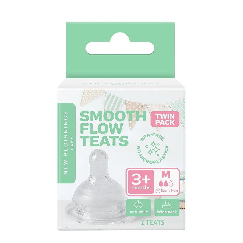 New Beginnings Smooth Flow Teats Twin Pack, Small (0+ months)