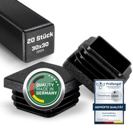 Plasticmetall Lamellar Plugs 30 x 30 mm Made of PE Pack of 20 [Spark Erosion Structure] Pipe Plugs for Aluminium Profile, Square Tube for Pipe Cover of Stainless Steel Pipes, Aluminium Tubes, Chair