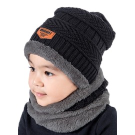 T WILKER - Juego de 2 sombreros de punto para niños y niñas de 5 a 14 años, Negro, Large