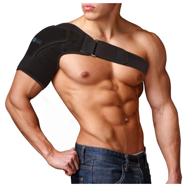Sixora Shoulder Brace for Men and Women – Adjustable Shoulder Strap Compression Sleeves for Arms Women and Men – Comfortable Breathable Neoprene – Shoulder Injury, AC Joint Pain Relief, Dislocation (Small/Medium (Pack of 1))