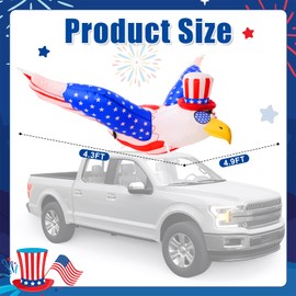 Mepase 4.9ft 4th of July Inflatable Car Decorations, Golf Cart Parade Flying Bald Eagle, Blow up Patriotic Eagle with LED Lights, Memorial Day and Independence Day Decor for Car Parade Yard
