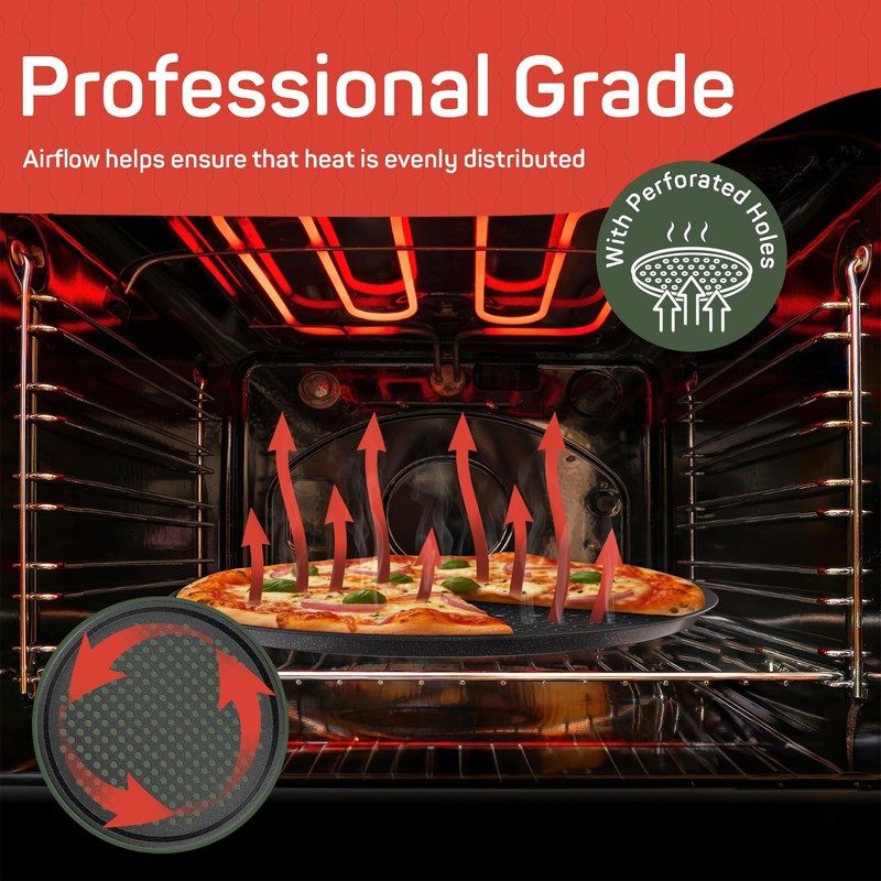 Non-Stick Pizza Pan 2 Pack, 13 Inch Round Carbon Steel
