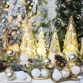 Sea Team 24-Pack Christmas Ball Ornaments with Strings, 60mm/2.36-Inch Medium Size Baubles, Shatterproof Plastic Christmas Bulbs, Hanging Decorations for Xmas Tree, Holiday, Wedding, Party, Gold