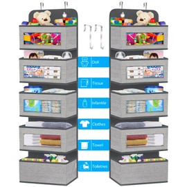 homyfort 2 Pack Over the Door Hanging Organizer with 5 Large Pocket and Clear Window, Sturdy Over the Door Storage Organizer for Closet, Pantry, Bathroom,Bedroom, Nursery, Dorm (Grey)