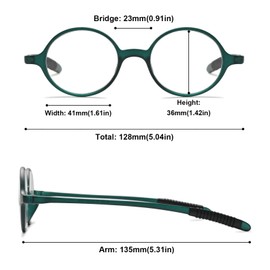 ABETOS Small Round Reading Glasses Retro Mini TR90 Flexible Lightweight Vintage Computer Readers for Men Women, Green 1.25