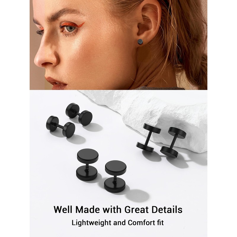 Black Stainless Steel Round Stud Earrings Flat Disk Studs Gothic