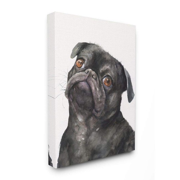 Stupell Industries Cute Black Pug Dog Pet Animal Watercolor Painting