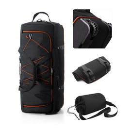 32" Soft-Sided Foldable Wheeled Travel Duffel Bag,Expandable 110L to 140L Rolling Cargo Bag with 2 Wheels and Multiple Pockets (001-Black Orange)