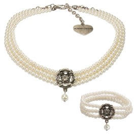 Alpenflüstern Costume Jewellery Set Pearl Costume Necklace and Costume Bracelet Frederike – Women's Costume Jewellery Set Dirndl Necklace and Costume Bracelet Cream/White SET027, Beads, Alloy, Pearl