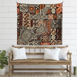 Hdjxbdhsv Polynesian Turtles Tapestry, Hawaiian Tribal Tattoo Hibiscus Print Wall Tapestry Tapestry Wall Hanging, Tapestry Aesthetics for Bedroom Living Room College Dorm Decor, One Piece Tapestry