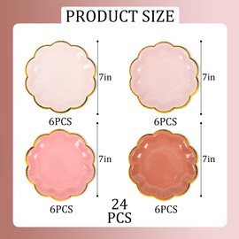 Dusty Pink Party Plates Gradient Color Dessert Paper Plate 7inch Gold Foil Scalloped Edge Disposable Cake Plates for Tea Party Birthday Bridal Baby Shower Wedding Party Supplies (24, Dusty Pink)