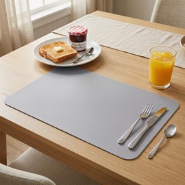 DRMHM 6 Pack Faux Leather Placemats for Kitchen Dining Table Decor Washable Heat Resistant Table Placemats Wipeable Table Mat 17 * 12in Light Gray