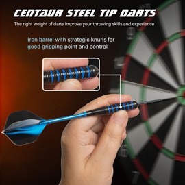 centaur Darts 12 Pack Steel Tip Darts, Professional 22G/24G Metal Dart Set with 4 Color Premium Aluminum Shafts and 4 Style PET Flights and Dart Case, Beginner or Professional Darts