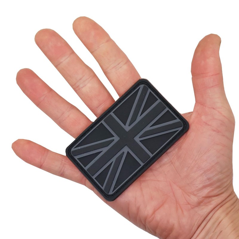 Black and Grey Union Jack Flag Patch 3D PVC Rubber