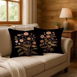 FITIE Vintage Floral Pillow Covers 18x18 Set of 2, Floral Room Decor, Dark Cottagecore Rustic Wildflower Botanical Decorative Throw Pillow Covers for Home Bedroom Living Room