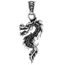 BLACK DRAGON - 925 Sterling Silver Pendant with CZ Stones - Made in Thailand