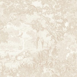 Ismoon Vintage Wallpaper Peel and Stick Beige Neutral Wallpaper 17.3in x6.56ft Forest Animals Contact Paper for Bedroom Thicken Waterproof Self-Adhesive Wall Paper Removable Renter Friendly Vinyl