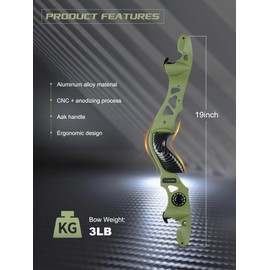 19 Inch ILF Bow Riser Aluminum Alloy Takedown Recurve Bow Handle Grip Right Hand for Archery Competition Shooting (Green)