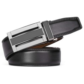 KAERMU Men's Comfort Genuine Leather Ratchet Dress Belt 1 1/8" Wide with Automatic Click Buckle (BLACK B, Suit Pant Size 28"-44")