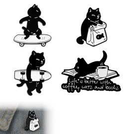 ZWWOGE 4 Pieces Black Cat Enamel Lapel Pins for Women and Girls, Cute Animal Enamel Brooch for Jackets, Playful Cat Enamel Brooch Badge, d'Alene to