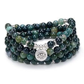 108 Mala Prayer Beads Bracelet Necklace with Evil Eye of Protection Charm Good Luck Yoga Jewellery, Stone Pearl stone