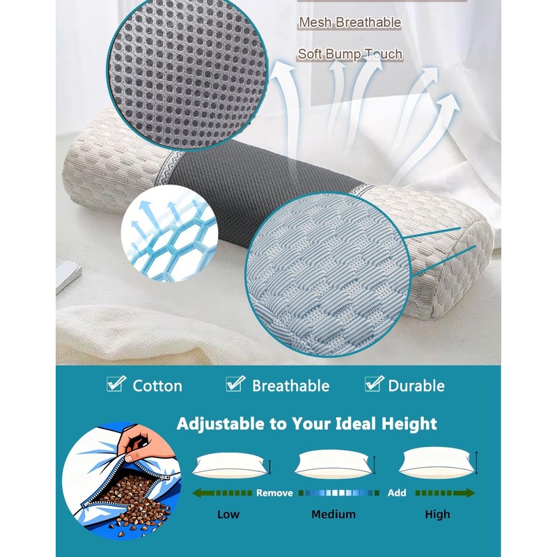 Edomi Buckwheat Cervical Pillow for Sleeping, Adjustable Roll Pillow for
