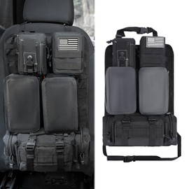OMU Molle Seat Back Organizer,Universal Tactical Car Back Seat Panel Organizers with 5 Detachable Pouches-1 Waist Pack& 2 PVC WaterProof Pouches&1 Tactical Bag&1 3C Carry Bag for Most Vehicle