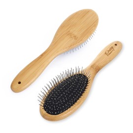 GEEHUA Dog Pin Brush, Airbag Grooming Wooden Comb Pet 20mm Stainless Steel Round Pin Slicker Brush with Bamboo Handle for Removing Shedding Tangles Dead Undercoat
