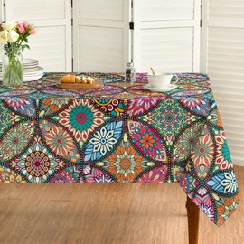 Horaldaily Boho Bohemia Style Rectangular Tablecloth 52x70 Inch, Vintage Washable Seasonal Table Cover for Party Picnic Dinner Decor