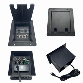 ProSpeakerparts ProCraft Recessed Floor Pocket - Mini Stage Connectivity Box with a 2-Hole Lid; 1 Wired AC Outlet; and 2 XLR Female, 1 XLR Male, and 1 RJ45 Connectors