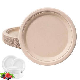 Disposable Paper Plates Brown 6inch/15cm,Super Rigid Bagasse Plates Eco-Friendly Compostable Biodegradable Plate,50Pack Sturdy Sugarcane Plates Party Plates Strong Plates Heavy Duty for Hot/Cold Food