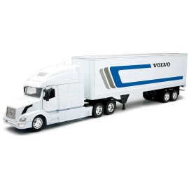 DCD for Volvo VN-780 4x2 Condition Truck with Dry Van Trailer 1/32 Scale Diecast Model White 'Long Haul Series by New Ray