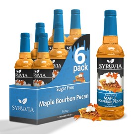Sugar-Free Maple Bourbon Pecan Syrup by Syruvia 6-Pack, 25.4 fl oz, Wholesale Coffee Syrup Shops, Cafes, Baristas, Bistros, & Beverage Bars, Bulk Kosher & Gluten-Free