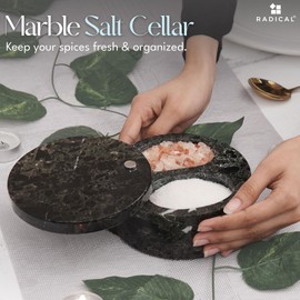 Radicaln Marble Salt Cellar with Lid Dual Compartment 5 Inch Black Salt Container, Seasoning Jars, Spice Storage Container for Kitchen, Dining Table, and Home Decor, Sugar & Spice Containers