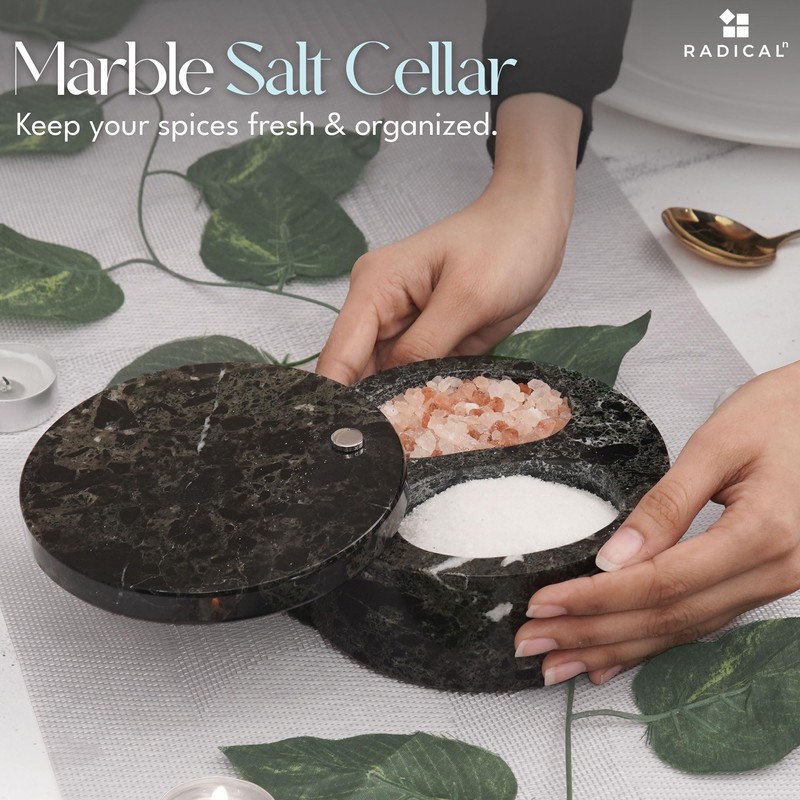 Radicaln Marble Salt Cellar with Lid Dual Compartment 5 Inch