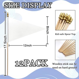WEITBF 12Pcs 8×12 Inch Solid White Pennant Flags Small Blank Sublimation DIY Triangle Flags on Stick Mini Handheld Solid Color Graffiti Flag ﻿