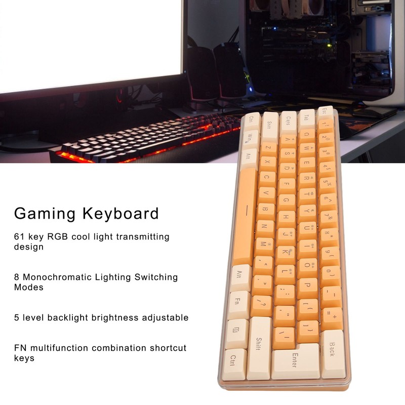 Gaming Keyboard USB 61 Keys Contrast Color RGB Light Key