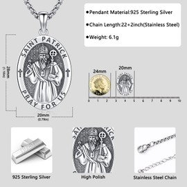 Aniu Saint Patrick Necklace Sterling Silver St. Patrick Necklace for Men Boyfriend Dad Son Birthday Anniversary Fathers Day Gift Jewelry