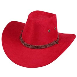 Cowboyhut aus künstlichem Wildleder für Damen und Herren, Vintage-Stil, breite Krempe, Westernhut, rot, Einheitsgröße