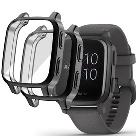 Acadeny [2 Stücke] Hülle Kompatibel mit Garmin Venu Sq 2/Sq 2 Music//Venu Sq/Sq Music,Schwarz hohe Transparenz Rundum Schutzhülle mit Displayschutzfolie, [Anti-Fleck] [Kratzfest] TPU