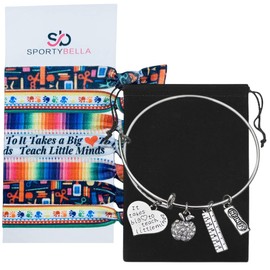 Teacher Gift Set, It Takes a Big Heart to Teach Little Minds Charm Bracelet and Hair Ties Bundle, Teacher Appreciation Jewelry Gift