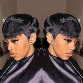 VCK Short Human Hair Wigs for Black Women Short Layered Human Hair Wigs Pixie Cut for Women Black Brazilian Remy Glueless Full Machine Made
