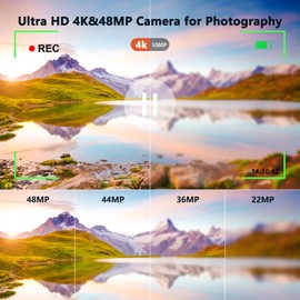 Digital Camera, 4K 48MP Autofocus Vlogging Camera Selfie Cameras with Anti-shake 16X Digital Zoom Flash 32G Memory Card, Compact Digital Cameras for Beginners Kids