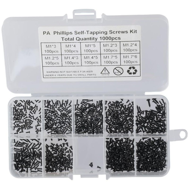 Fudeshe 1000Pcs Tiny Electronic Self-Tapping Machine Screws,M1 M1.2 M1.4 M1.7