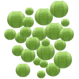 Handmade Decorative Chinese Japanese Hanging Paper Lanterns 24pcs Assorted Sizes 6”, 8”, 10”, 12” Mixture Colors Decoration for Home, Weddings and Parties Lanterns (Orange-Yellow-Green)