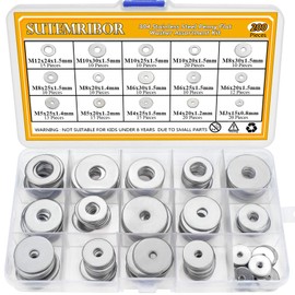 Sutemribor 304 Stainless Steel Large Fender Washer Assortment Kit 200 Pieces, 15 Sizes - M3 M4 M5 M6 M8 M10 M12