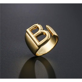 cmoonry 18K Gold Plated Initial Rings for Women Men Statement Open Letter Ring Adjustable Party Jewelry Birthday Gift (H)