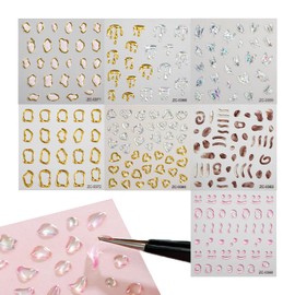 7 Sheets 5D Shiny Gel Nail Stickers, Crystal Nail Stickers for Nail Art, Self-Adhesive Nail Strips Decals for Nail Design, Nail Tips for Nail Art DIY Manicure Decoration Accessories for Women Girls